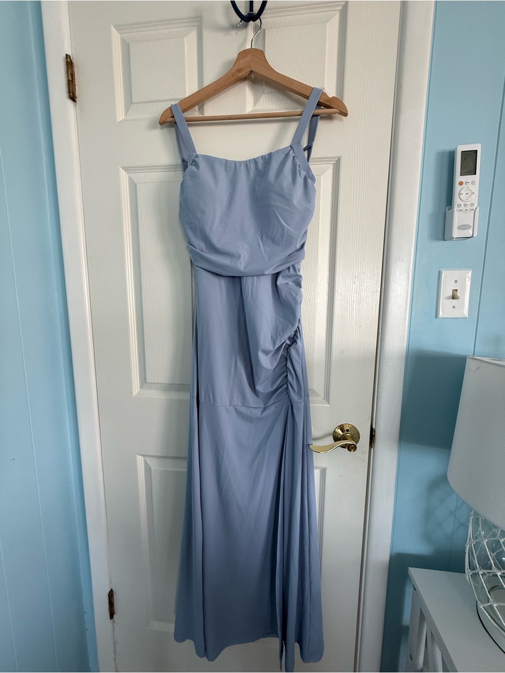 Halara Square Neck Ruched Lace Up Maxi Dress Blue NEW Medium M - Picture 4 of 5